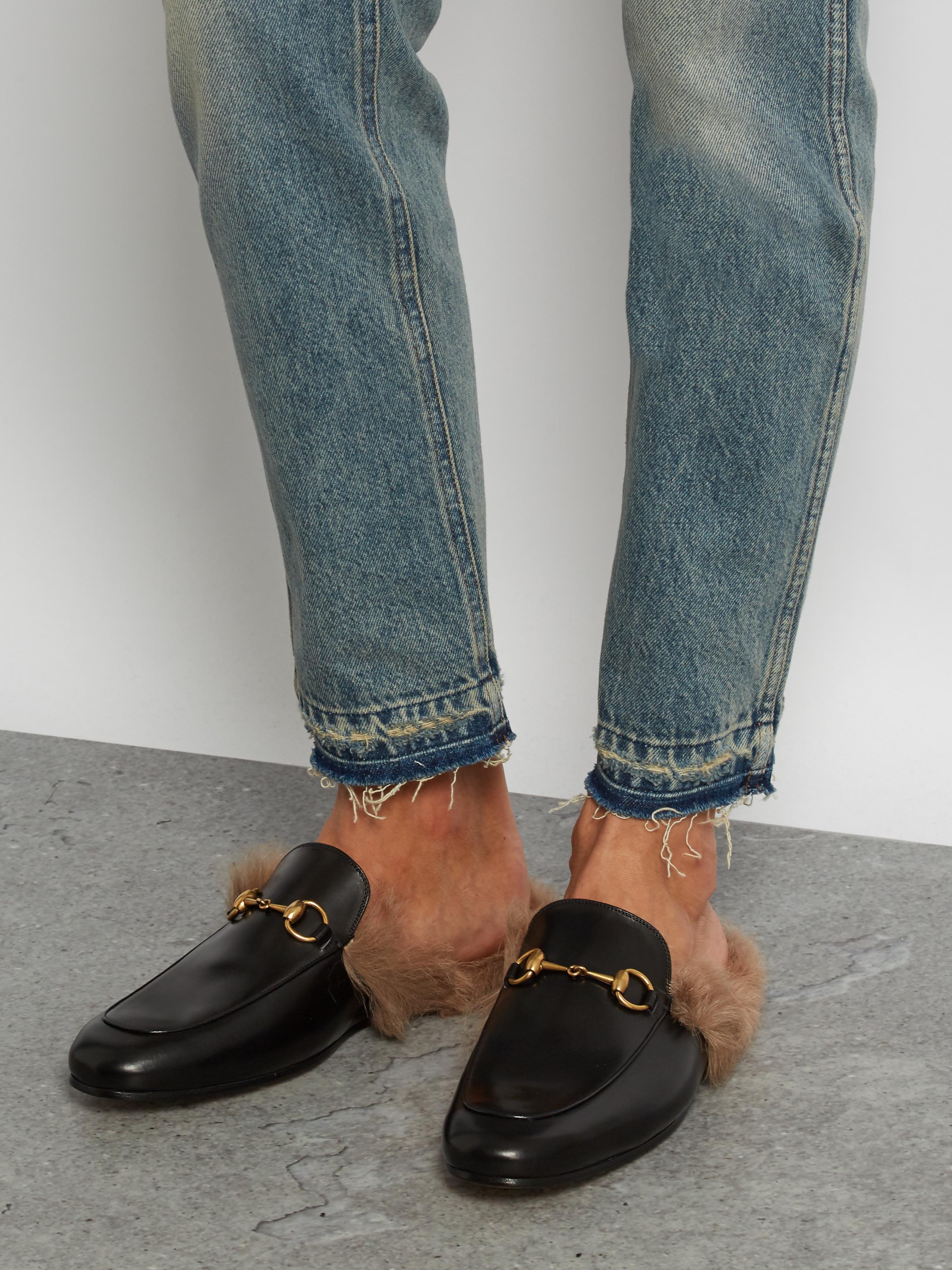 gucci loafers with fur